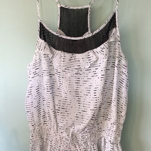 BCBGeneration dress, white racerback black netting